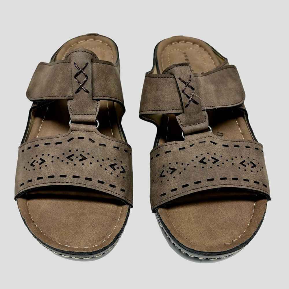 Sugar Foot Baxter Faux Suede Dark Brown Soft Comfort Slides Slip on Sandals